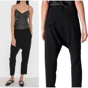 NILI LOTAN Drop Crotch Virgin Wool Slouchy Crepe Paris Pant in Black Size 4